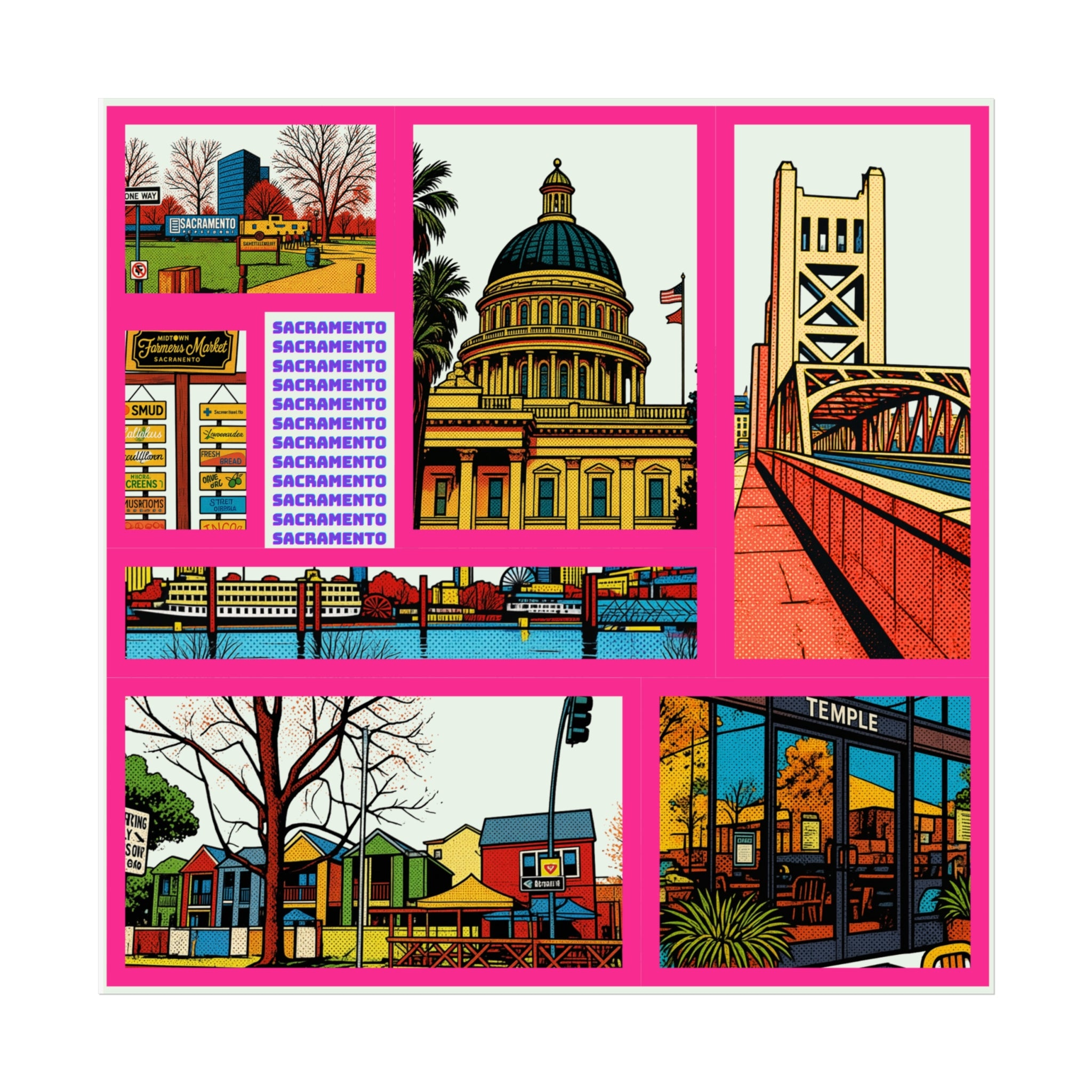 Sacramento Landmarks Pop Art Poster